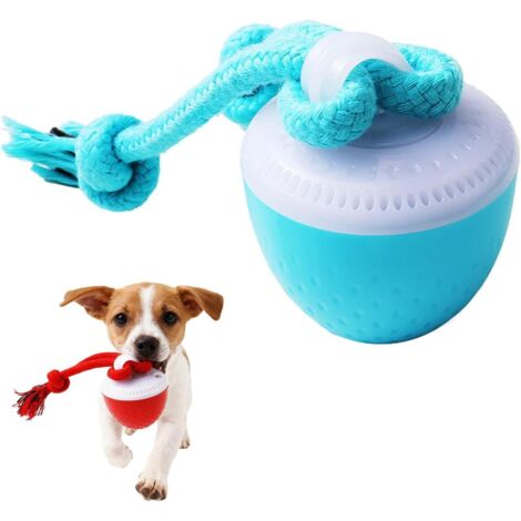 Balle Intelligente Roulante pour Chien - Jouet Interactif avec Cordes pour Mâchonnement, Stimulation Mentale et Anti-Ennui pour Chiots et Chiens Adultes (Bleu)