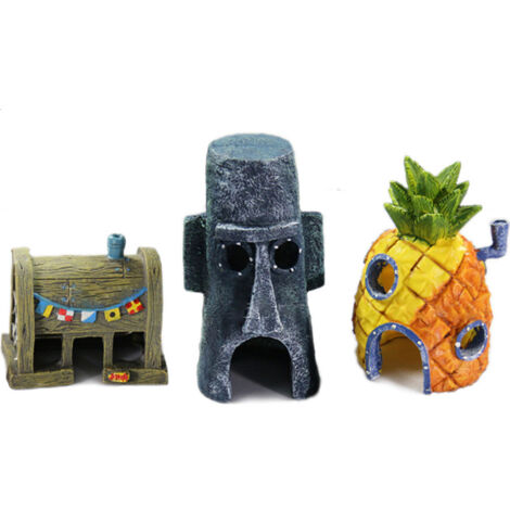 Lot de 3 décorations d’aquarium Bob l’Éponge, maisons décoratives pour aquarium