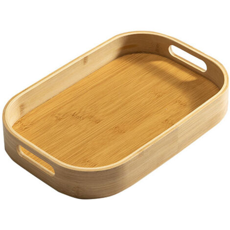 Plateau de service en bambou massif, petit format, forme rectangulaire, usage décoratif