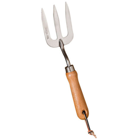 Fourche de jardin à main en acier inoxydable avec manche en bois, outil manuel (1/4)