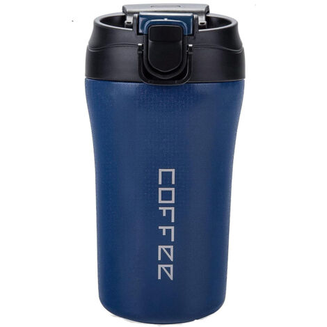 Mug isotherme avec paille intégrée, 400 ml, couleur bleue, tasse de voyage compacte