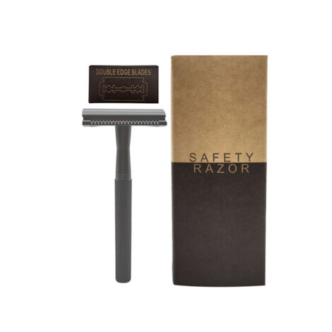Rasoir de sécurité double face, coloris noir, avec 5 lames et coffret cadeau élégant (1/5)