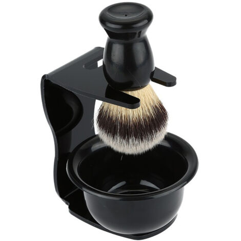Ensemble de rasage homme 3 pièces avec blaireau, bol et support, style classique