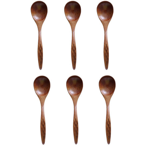 Lot de 6 cuillères à soupe en bois sculpté, finition foncée, style naturel