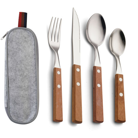Ensemble de couverts portables 4 pièces en acier inoxydable avec boîte, style nomade
