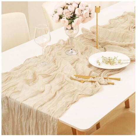 Chemin de Table Mousseline 90 X 300 CM,Chemin de Table Mariage en Étamine,Cheesecloth Table Runner Boho,Nappe Centre de Table Decoration,Chemins de Tables BohèMe Champêtre pour Anniversaire