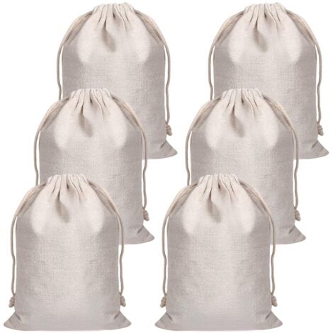 6 Pièces Pochon Tissu 20x30 cm,Sachet Tissu Avec Cordon,Sacs En Coton,Pochette Tissus Cadeau,Sachet Toile de Jute,Sac à Pain En Lin,Pochette Bijoux,Sacs Réutilisables à Fruits et Légumes