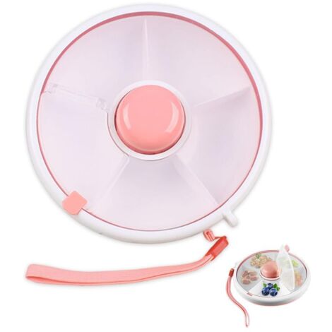 Snack Box Compartment,Snack Spinner,Boîte à Snacks Avec 5 Compartimentsand,Boîte à Goûter Rotative,Boîtes à Collation Enfant,Plateau à Collation Avec Couvercle Pour Bonbons, Fruits, Noix-Rose