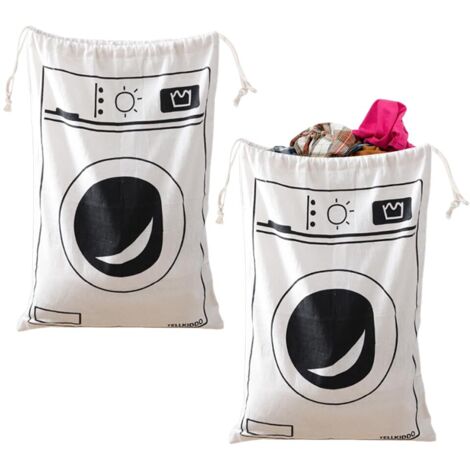 Lot de 2 Sac Linge Sale Voyage Coton 46 X 62 cm,Pochon Linge Sale RéUtilisables,Sac de Rangement Avec Cordon,Lavable Sacs à Linges Pliable,Laundry Bag Travel,Sacs Portable pour Vêtement-Blancs