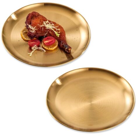2 pcs Plateau Rond Doré 20 cm, Plateau Acier Inoxydable Doré, Plateau Decoratif Table, Plateau Doree Metal,Plateau Bijoux Doré,Assiette Bougie,Plat Rond Decoratif,Maquillage Plateau Cosmétique