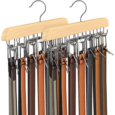 Cintre de ceinture pour placard, porte-ceinture en bois robuste, accessoires de placard avec 14 crochets, organiseur de ceinture pour organiseurs de placard et rangement maximum de 42 ceintures (1/5)