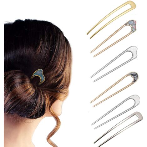 Lot de 6 épingles à cheveux françaises en forme de U en métal doré argenté marbre vintage pour femmes et filles (1/5)