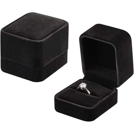 Coffret à bijoux pour bague, boîte à bague en velours, emballage cadeau, boîte cadeau pour bague, pour fiançailles ou demande en mariage (noir, 50 x 55 x 45 mm)