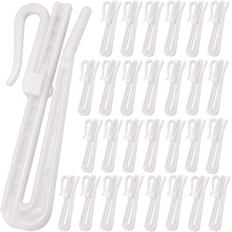 Crochets pour rideaux - 50 pièces - Pinces à rideaux réglables - Ruban à rideaux à plis pincés en plastique - Crochet à panneau plat - Blanc - Facile à installer - 7 cm