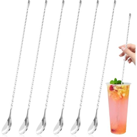 Lot de 6 cuillères à cocktail en acier inoxydable de 40 cm pour shaker à cocktail en verre Argenté (1/5)
