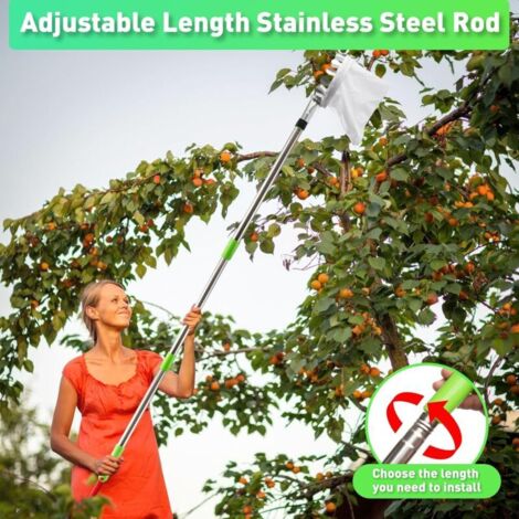 2.4M Cueille Fruit Telescopique, Ramasse Pomme INOX et Sac de Rangement