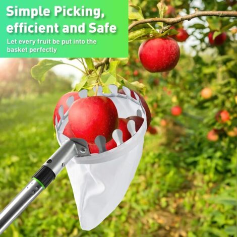 2.4M Cueille Fruit Telescopique, Ramasse Pomme INOX et Sac de Rangement