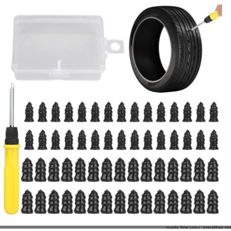Lot de 60 Meche Pneu Crevaison, Kit Reparation Pneu Voiture, Clous Pneus Voitures, Clou en Caoutchouc de Pneu sous Vide avec Cruciforme Tournevis, pour Moto, Camion, Vélo (30S+30L)