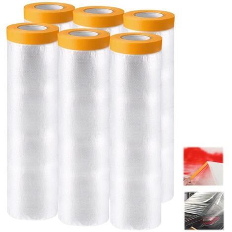 6 rouleaux de peinture en papier texturé, feuille de protection de peinture transparente 240 cm 20 M, agent de masquage avec ruban de masquage de peinture, pour protéger les meubles