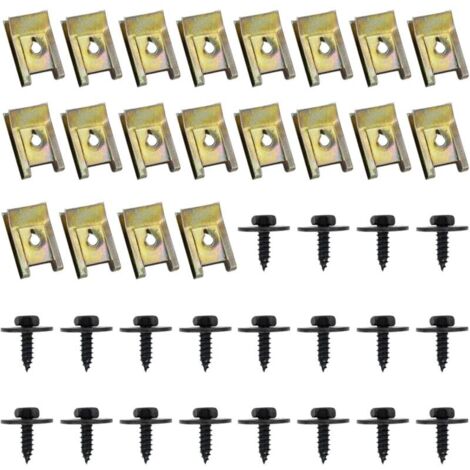 40 Pcs Clips de Fixation Voiture, Vis Et Boulons de Voiture, U-Clip Fixation, Écrou et Clip Garde-Boue Automobile, Agrafes Carrosserie, Vis Soubassement, Vis d'Aile Carrosserie