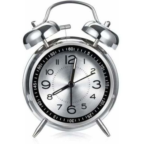 Réveil fort pour adultes ayant de graves problèmes de sommeil, réveil en métal de 4.5 pouces, surface silencieuse en aluminium avec lumière, double cloche (gris)