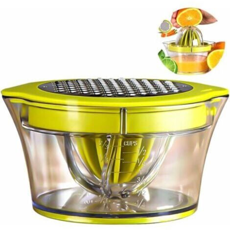 Presse-agrumes manuel simple multifonctionnel, presse-agrumes 4 en 1, outil de pressage frais maison, broyeur d'ail et de gingembre, adapté aux oranges, citrons, agrumes, avec 2 alésoirs, 400 ml (1/5)
