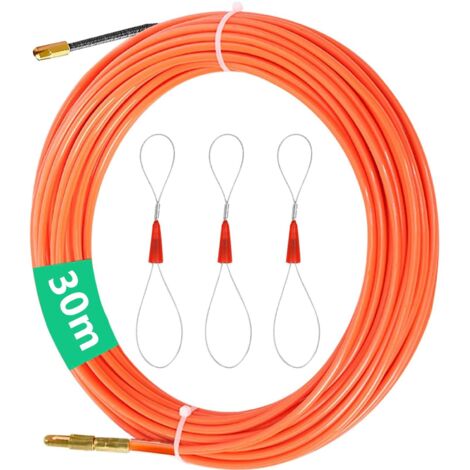 30M Aiguille Electricien,Tire Fils Electrique Aiguille Nylon,φ4mm Tire Fil Electrique avec 3 Tête Flexible de Guidage Aiguille Tire Fil Enfileur pour Fils électrique Tire Cable (Orange)