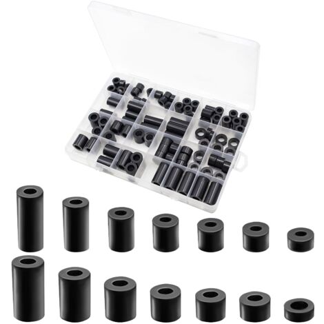 90 Pièces Entretoises Rondes En ABS pour Vis M6 M8 Rondelle Entretoise Plastique Kit De Rondelles D'espacement Rondes Avec Boîte De Rangement pour électroniques Ingénierie Mécanique (Noir)