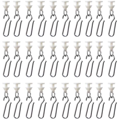 60 Pièces Set de Crochet et Rail pour Rideau - 30 Glisseurs avec 30 Crochets en Métal pour Rail Décoratif de Porte (Beige)