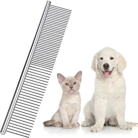 Peigne pour animaux de compagnie en acier inoxydable, peigne de toilettage pour animaux de compagnie, peigne à dents rondes pour chiens et chats aux poils emmêlés (19 x 3 cm)