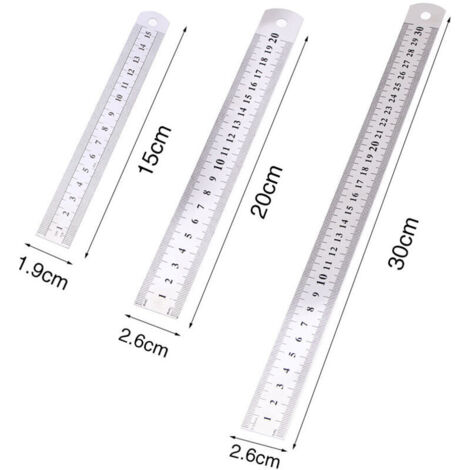 3 Pcs Réglet 15cm 20cm 30cm Outil Règle pour Étudiants et Bureau (Règle en acier inoxydable), argent