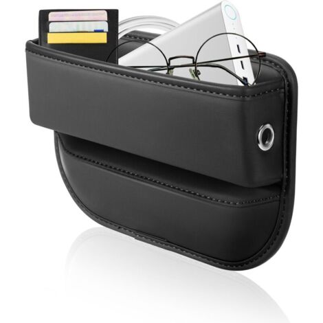 Organisateur de voiture, espace de rangement pour siège de voiture, poche de console de siège avant en cuir PU pour téléphone portable, clés, cartes (noir, 1 pièce)