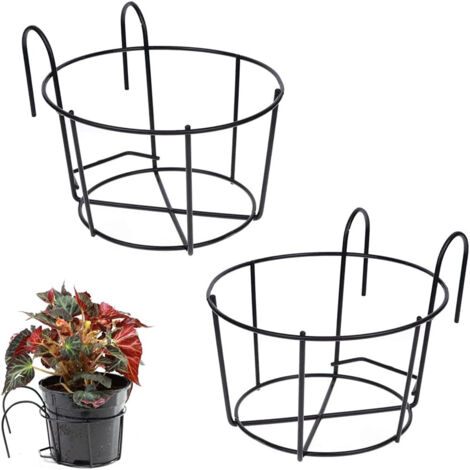 Lot de 2 jardinières de rambarde, supports suspendus pour pots de fleurs, coloris noir, taille moyenne
