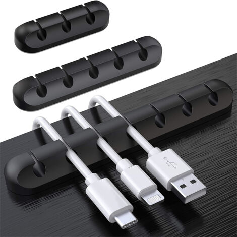 Lot de 3 supports de câbles de bureau, organiseurs de fils de table, coloris noir, modèle 357