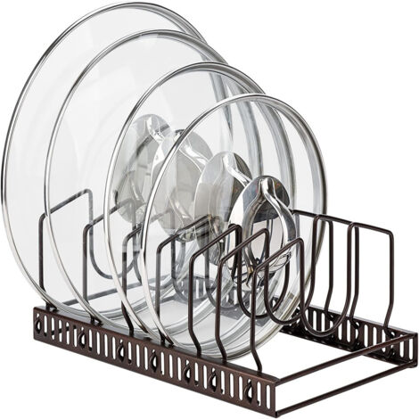 Support réglable pour couvercles de casseroles, organiseur extensible pour tiroir ou plan de travail, coloris noir (1/5)