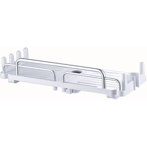 Étagère de douche télescopique sans perçage, largeur réglable 32 à 48 cm, coloris blanc