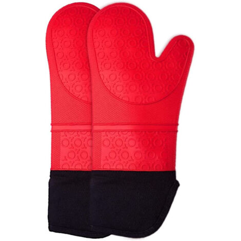 Gants de cuisine en silicone résistants à la chaleur, extra longs et antidérapants (rouge, 1 paire)