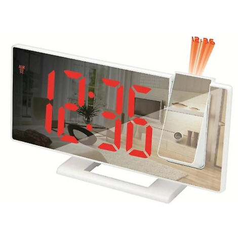 Horloge murale numérique à LED, projecteur, horloge de plafond avec affichage de l'heure et de la température, rétroéclairage, répétition de répétition, pour la maison, blanc et rouge (1/4)