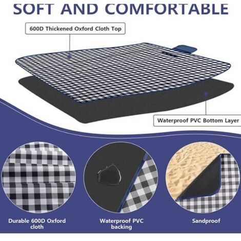 Relaxdays Couverture pique-nique picnic plaid imperméable 200x200 cm poignée isolation tapis