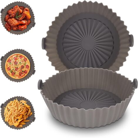 Lot de 2 paniers en silicone pour friteuse à air, tapis de cuisson réutilisables, gris clair, petit (1/5)