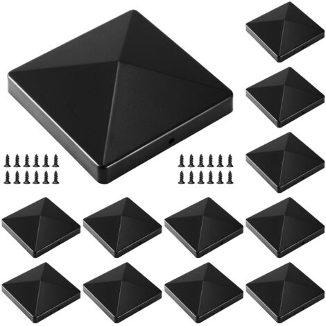 Lot de 12 capuchons de poteau - 105,5 mm x 105,5 mm - Noir - Avec 24 vis - Pour poteaux en bois et poteaux de terrasse (1/5)