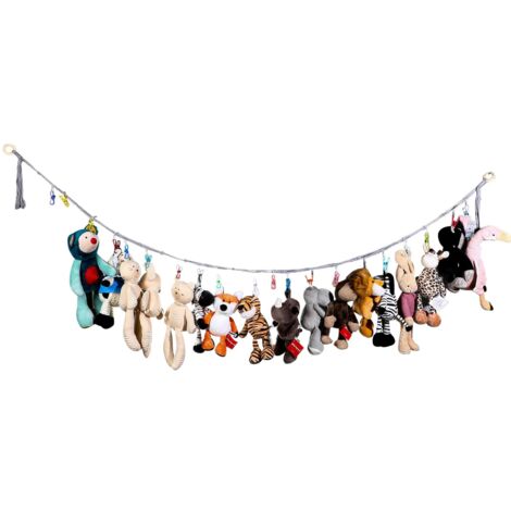 Chaîne de rangement pour peluches, organisateur suspendu pour peluches, chaîne de présentation de 2 m pour jouets en peluche, support en coton pour peluches avec 20 pinces métalliques