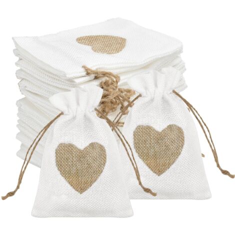 Lot de 30 sacs en jute, petits sacs en forme de cœur, 13 x 18 cm, sacs cadeaux en jute avec étiquettes en forme de cœur, petits sacs à remplir, sacs en jute, sacs en lin pour cadeaux de mariage, bonbo (1/5)