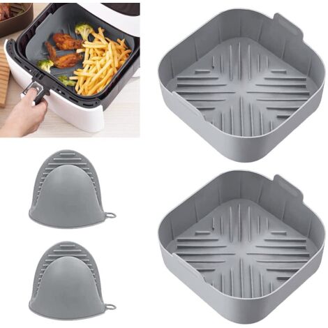 Lot de 2 moules en silicone pour friteuse à air chaud, doublures de friteuse à air, casserole en silicone de 21 cm, moule de cuisson en silicone, panier de friteuse à air chaud, panier antiadhésif ave