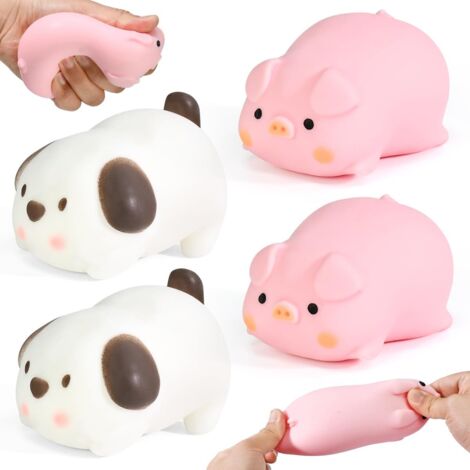 Lot de 4 jouets anti-stress, 2 cochons à presser, cochon anti-stress, cochon de décompression créatif 2 chiots, jouet à presser spongieux, jouet extensible pour adultes et enfants (1/5)