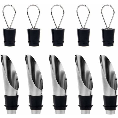 5 Paquets 2 en 1 Bouteilles en Acier Inoxydable Bec et Canette d'aération Avec Bouchon - Ensemble Cadeau Bouteille et Vinière
