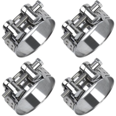 Lot de 4 colliers de serrage à boulon articulé en acier inoxydable - 48-51 mm - Largeur de bande : 22 mm - Pour piscine, machine à laver, tuyau à essence, étang et jardin