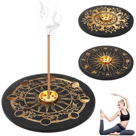 pièces Porte-encens 9 Trous Porte-encens en Bois Support Encensoir pour la décoration Intérieure Méditation Sommeil Yoga Accessoires pour Brûleurs d'encens