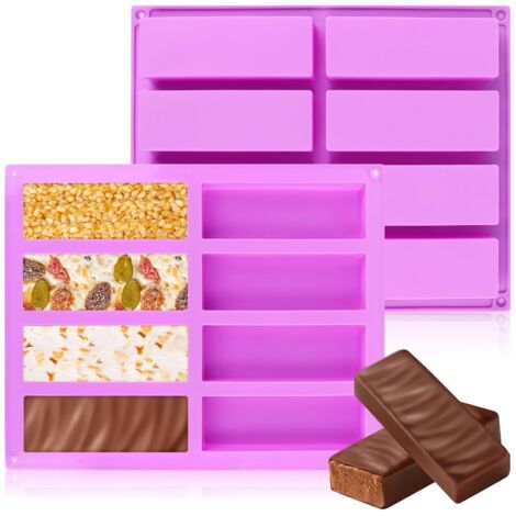 Lot de 2 moules à chocolat en silicone, rectangulaires et profonds, pour barres de céréales, antiadhésifs, pour la cuisson de barres protéinées à l'avoine.