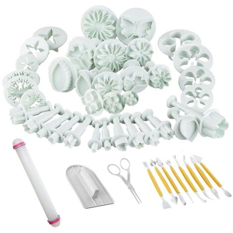 Emporte-Pièces, 47 Kit de Moule de Décoration Bricolage, Moules à Forme Spécifique Motif Fleur, Cœur, Papillon, Étoile, Moules à Ptisserie pour Décoration Pâte à Sucre, Gâteau, Biscuit, Blanc